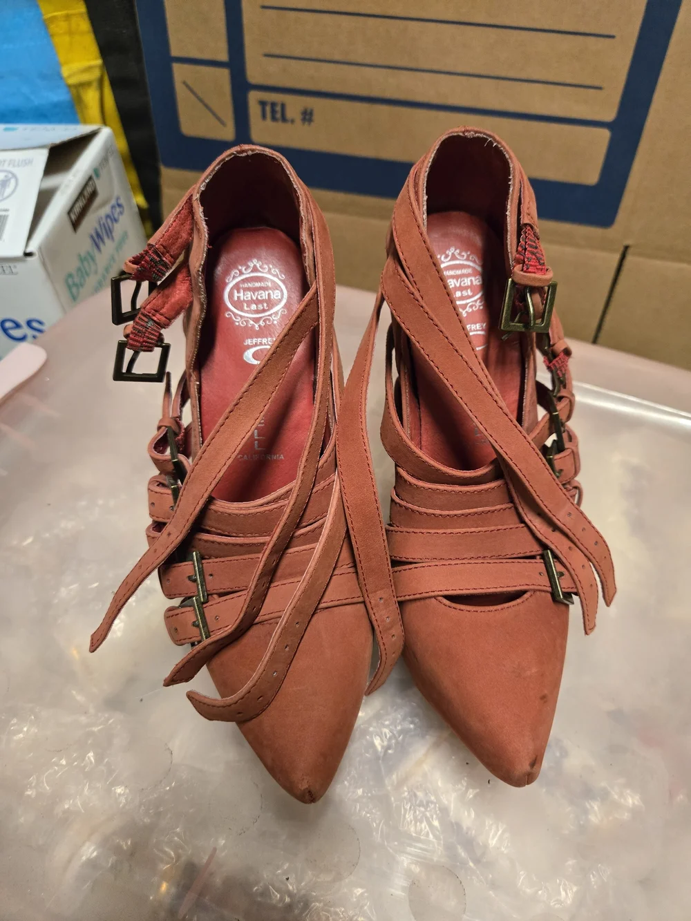 Jeffrey Campbell Rust Pointed-Strap Platform Heels